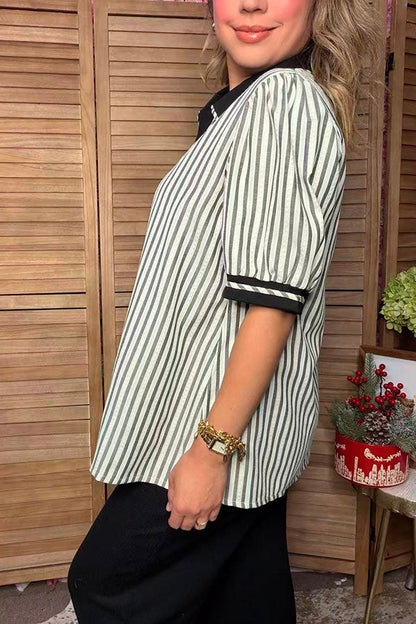 Western grey/white stripes short sleeve women's boutique top Southern Stitch GJQ17733