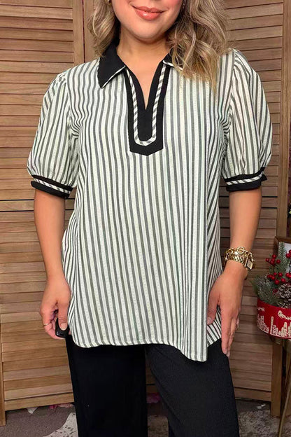 Western grey/white stripes short sleeve women's boutique top Southern Stitch GJQ17733