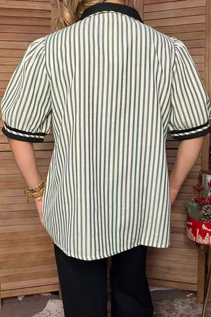 Western grey/white stripes short sleeve women's boutique top Southern Stitch GJQ17733