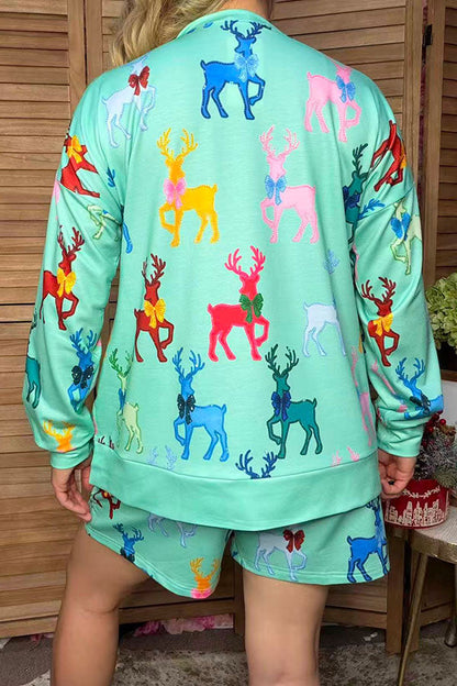 Christmas deers long sleeve sweatshirts & shorts women's boutique set Southern Stitch GJQ17740