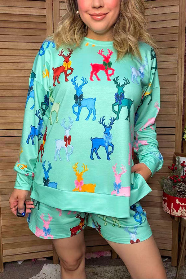 Christmas deers long sleeve sweatshirts & shorts women's boutique set Southern Stitch GJQ17740