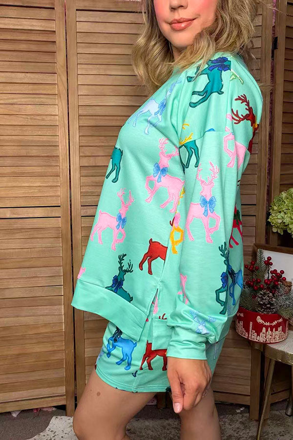 Christmas deers long sleeve sweatshirts & shorts women's boutique set Southern Stitch GJQ17740