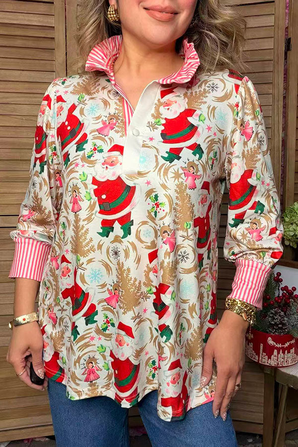 Christmas santa & pink stripe women's boutique top Southern Stitch GJQ17755