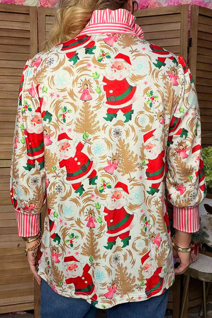 Christmas santa & pink stripe women's boutique top Southern Stitch GJQ17755