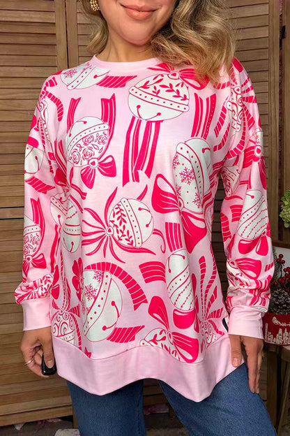 Christmas ornament & bow pink long sleeve women's boutique top Southern Stitch GJQ17762