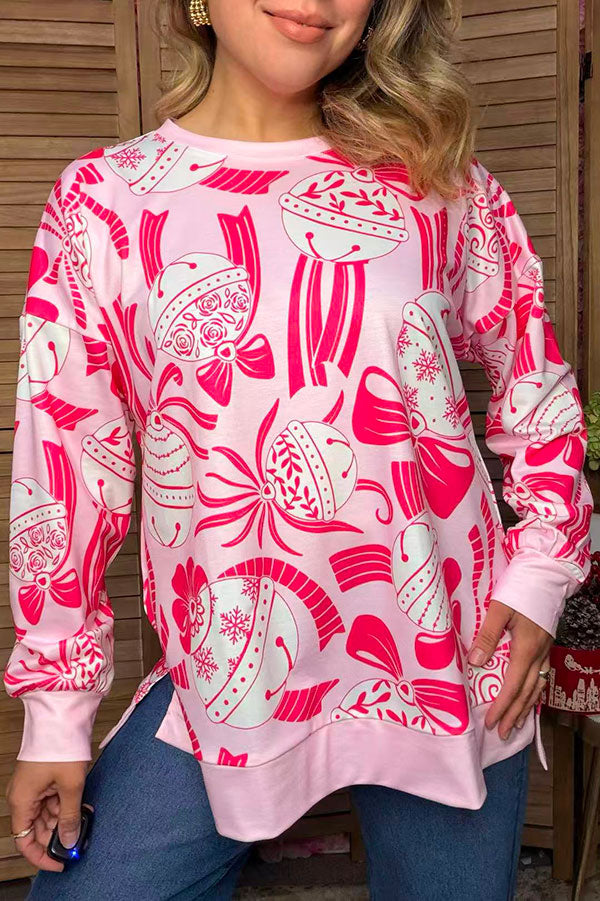Christmas ornament & bow pink long sleeve women's boutique top Southern Stitch GJQ17762