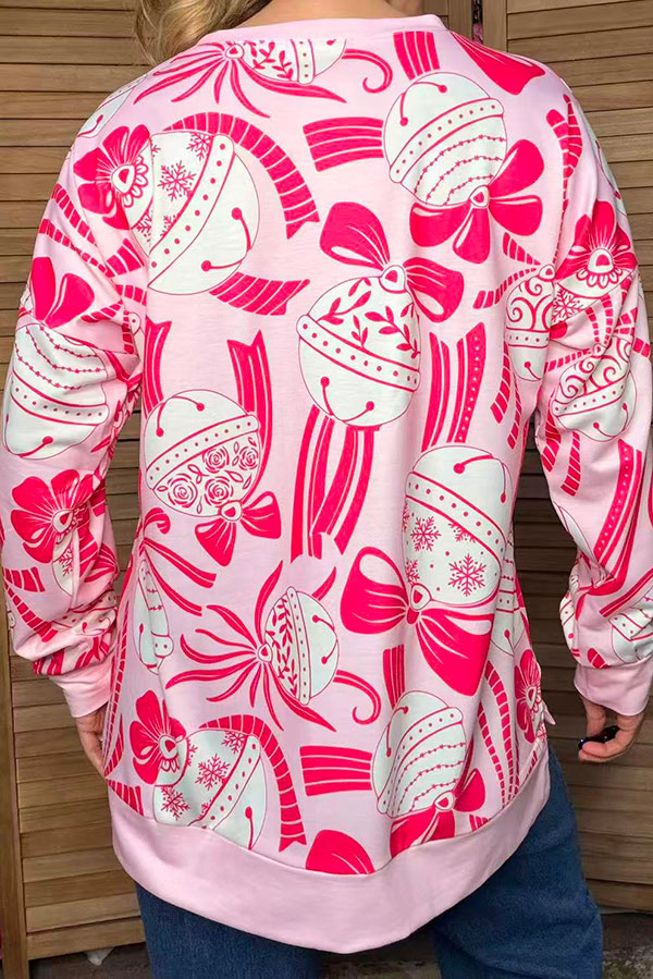 Christmas ornament & bow pink long sleeve women's boutique top Southern Stitch GJQ17762