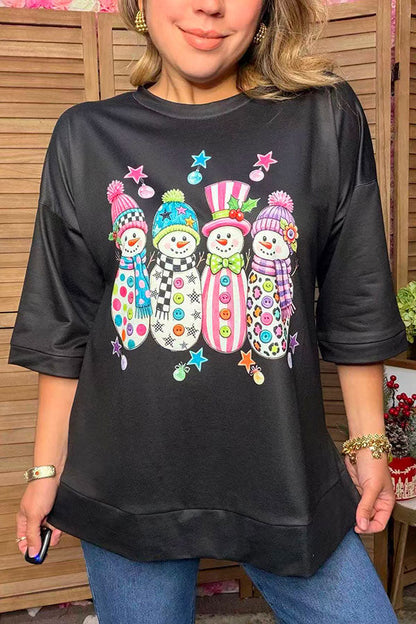 Christmas snowman print black women's boutique top Southern Stitch GJQ17766