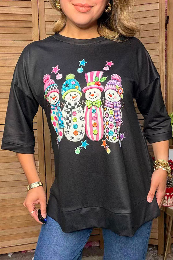 Christmas snowman print black women's boutique top Southern Stitch GJQ17766