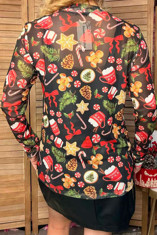 Christmas sheer long sleeve women's boutique top Southern Stitch GJQ17841
