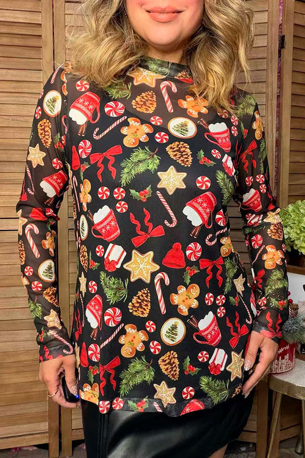 Christmas sheer long sleeve women's boutique top Southern Stitch GJQ17841