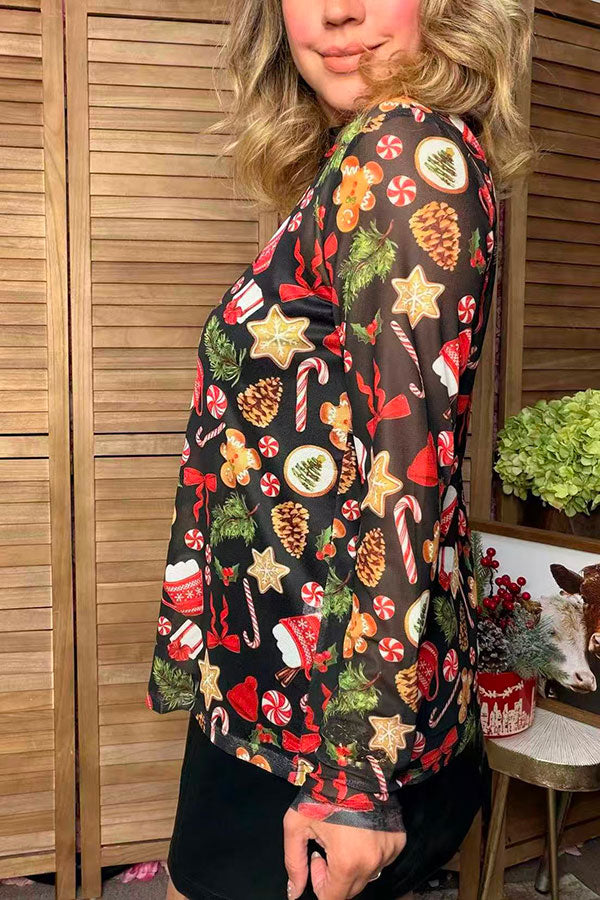 Christmas sheer long sleeve women's boutique top Southern Stitch GJQ17841