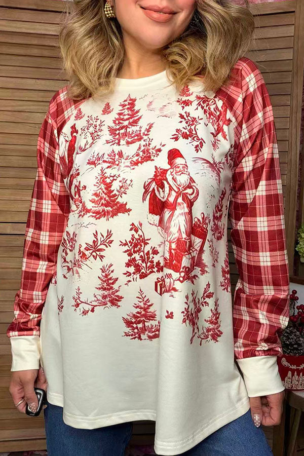 Christmas vintage santa plaid raglan long sleeve women's boutique top Southern Stitch GJQ17857