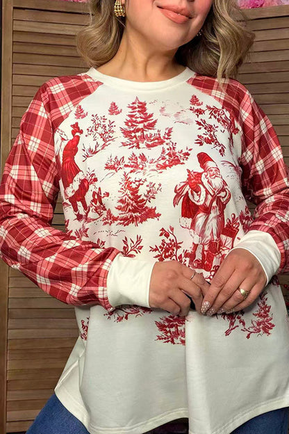 Christmas vintage santa plaid raglan long sleeve women's boutique top Southern Stitch GJQ17857