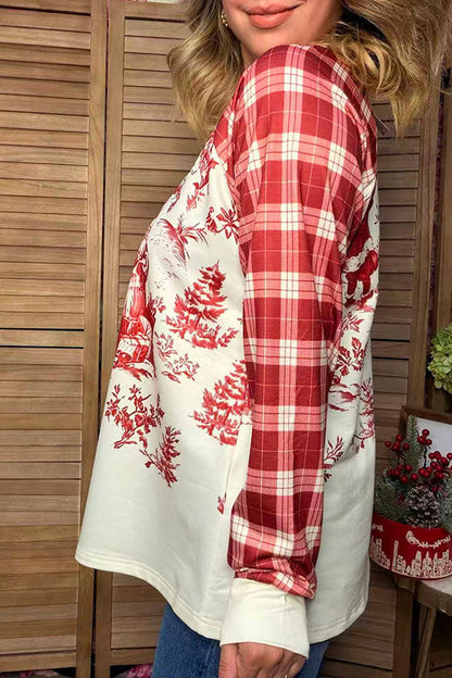 Christmas vintage santa plaid raglan long sleeve women's boutique top Southern Stitch GJQ17857