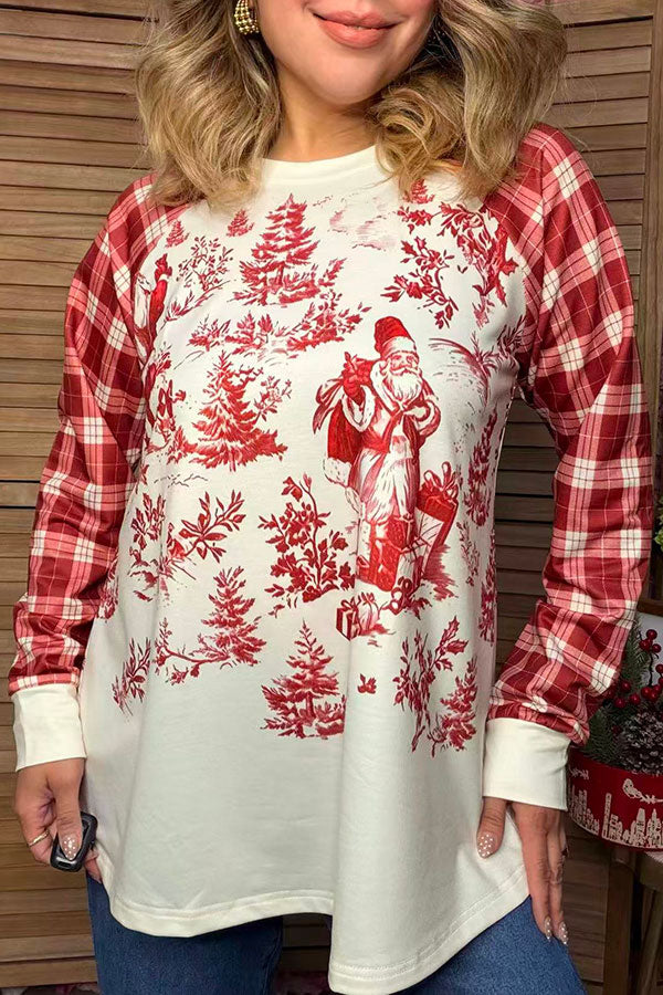 Christmas vintage santa plaid raglan long sleeve women's boutique top Southern Stitch GJQ17857