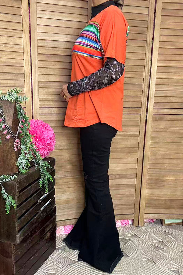 Southern Stitch Serape & orange short sleeve women t-shirt GJQ9938