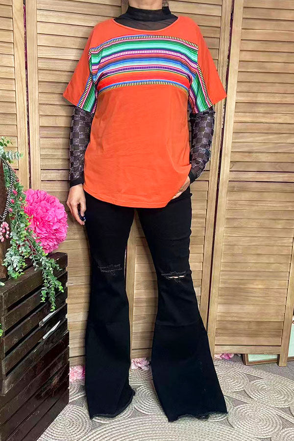 Southern Stitch Serape & orange short sleeve women t-shirt GJQ9938