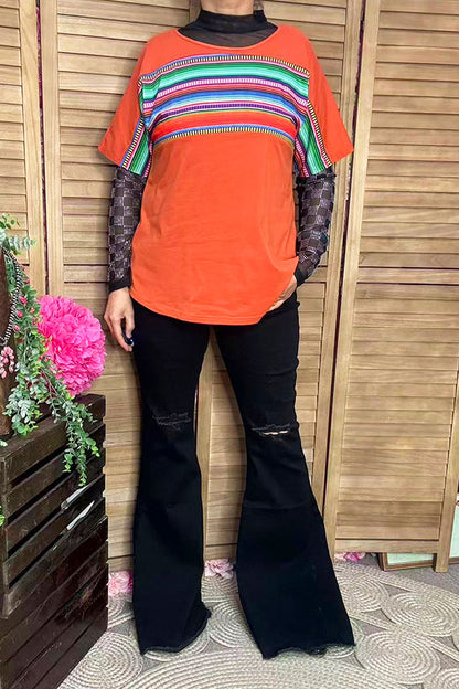 Southern Stitch Serape & orange short sleeve women t-shirt GJQ9938