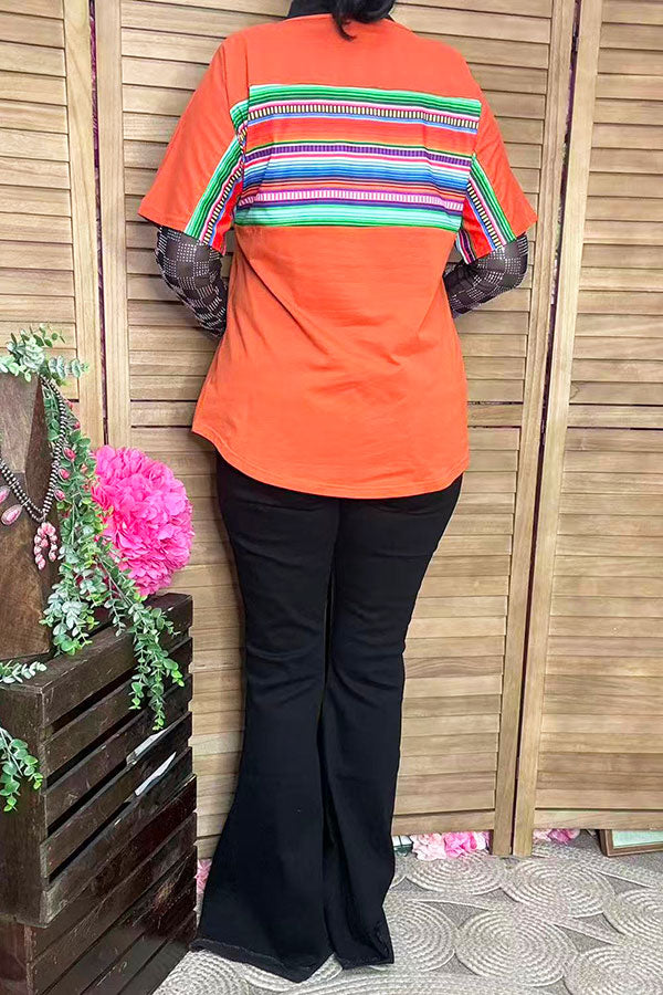 Southern Stitch Serape & orange short sleeve women t-shirt GJQ9938