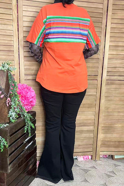 Southern Stitch Serape & orange short sleeve women t-shirt GJQ9938