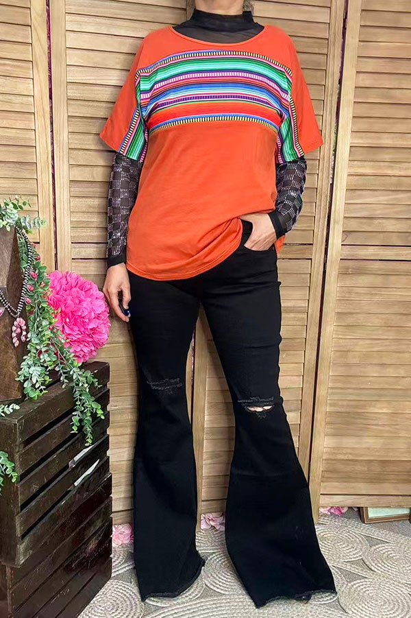 Southern Stitch Serape & orange short sleeve women t-shirt GJQ9938