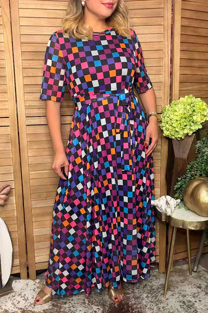 Western multi color checkered sheer maxi women boutique dress Southern Stitch HQ17577