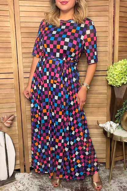 Western multi color checkered sheer maxi women boutique dress Southern Stitch HQ17577