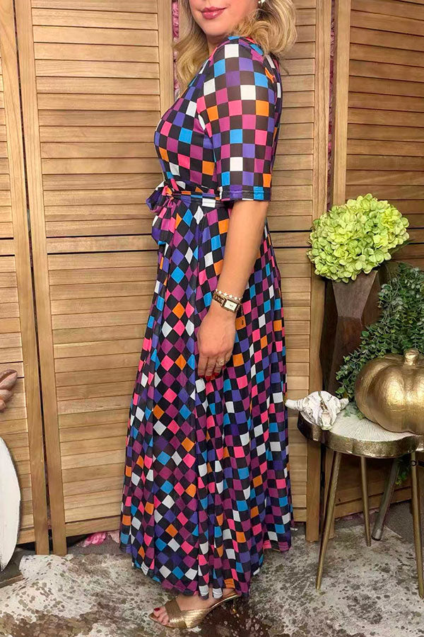 Western multi color checkered sheer maxi women boutique dress Southern Stitch HQ17577