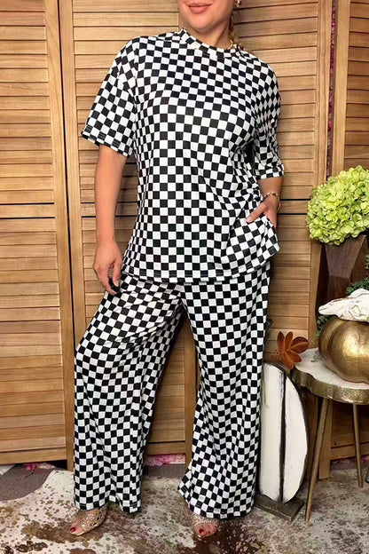 Western black/white checkered top & pant women boutique set Southern Stitch HQ17587