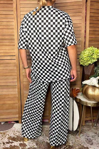 Western black/white checkered top & pant women boutique set Southern Stitch HQ17587