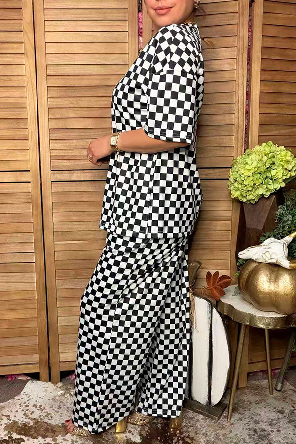 Western black/white checkered top & pant women boutique set Southern Stitch HQ17587