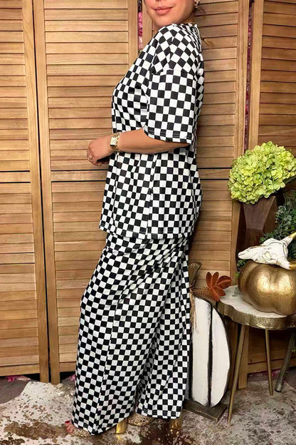 Western black/white checkered top & pant women boutique set Southern Stitch HQ17587