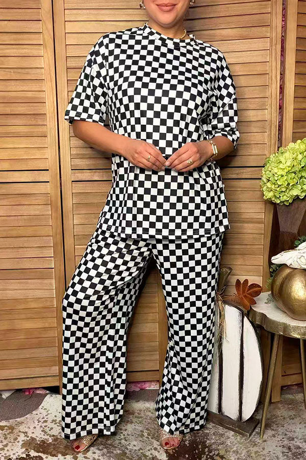Western black/white checkered top & pant women boutique set Southern Stitch HQ17587