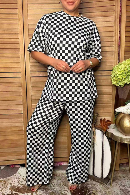 Western black/white checkered top & pant women boutique set Southern Stitch HQ17587