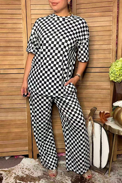 Western black/white checkered top & pant women boutique set Southern Stitch HQ17587