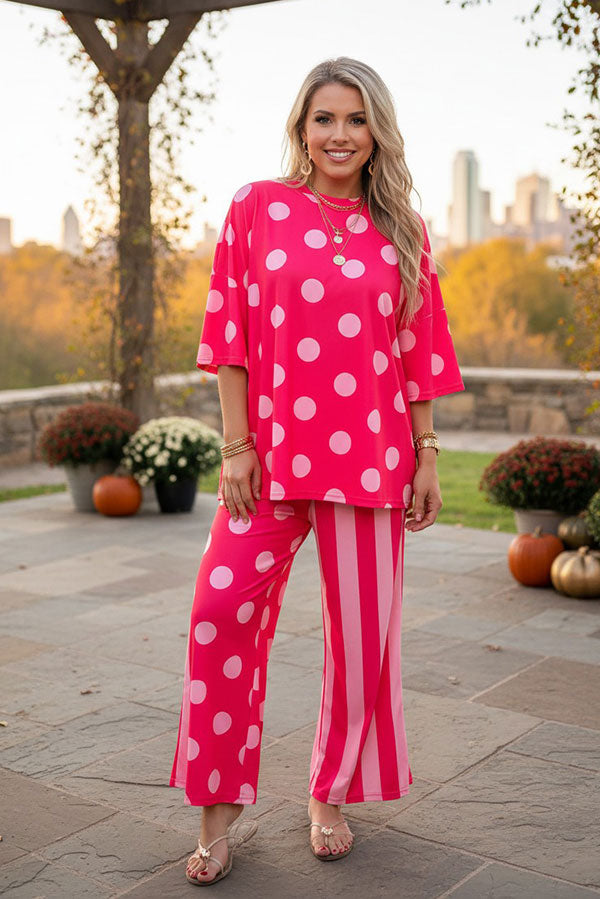 Western pink polka dots & stripes women boutique set Southern Stitch HQ17588