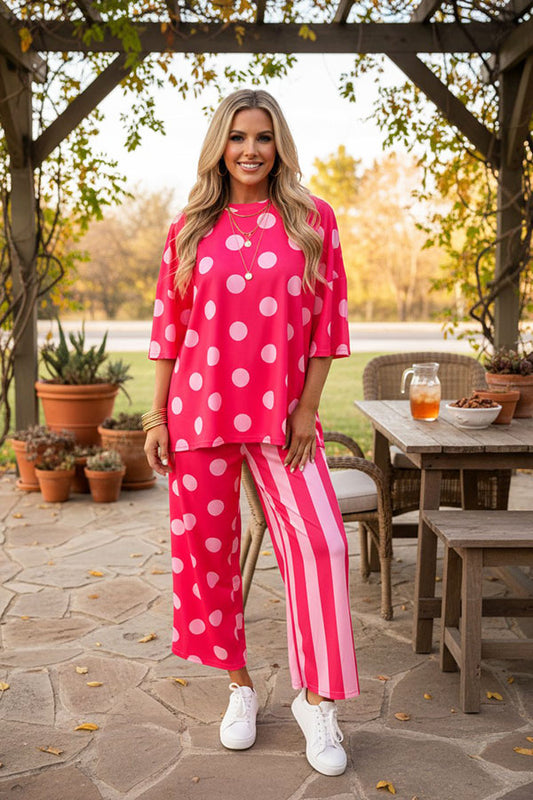 Western pink polka dots & stripes women boutique set Southern Stitch HQ17588