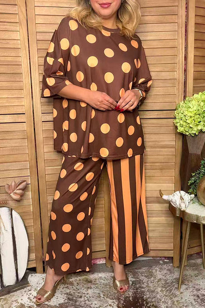 Western brown polka dots & stripes women boutique set Southern Stitch HQ17589
