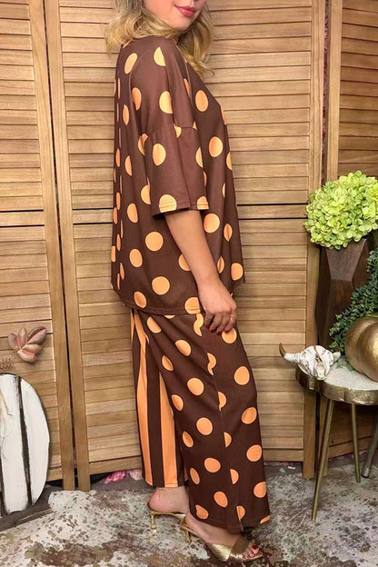 Western brown polka dots & stripes women boutique set Southern Stitch HQ17589