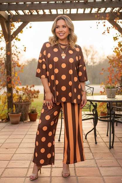 Western brown polka dots & stripes women boutique set Southern Stitch HQ17589