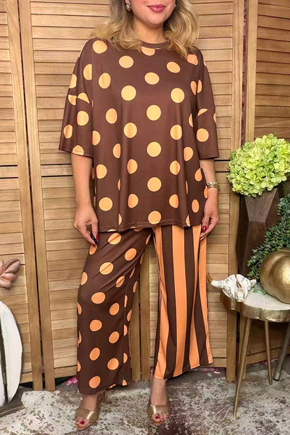 Western brown polka dots & stripes women boutique set Southern Stitch HQ17589
