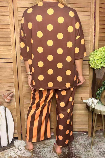 Western brown polka dots & stripes women boutique set Southern Stitch HQ17589