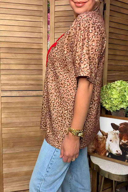Western Merry & bow & leopard printed women's boutique top Southern Stitch HQ17592