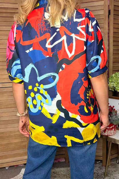 Western vibrant floral short sleeve women's boutique blouse Southern Stitch HQ17663