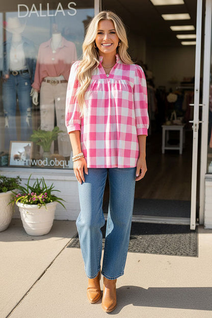 Western pink white checkered baby doll women's boutique top Southern Stitch HQ17666 FS4