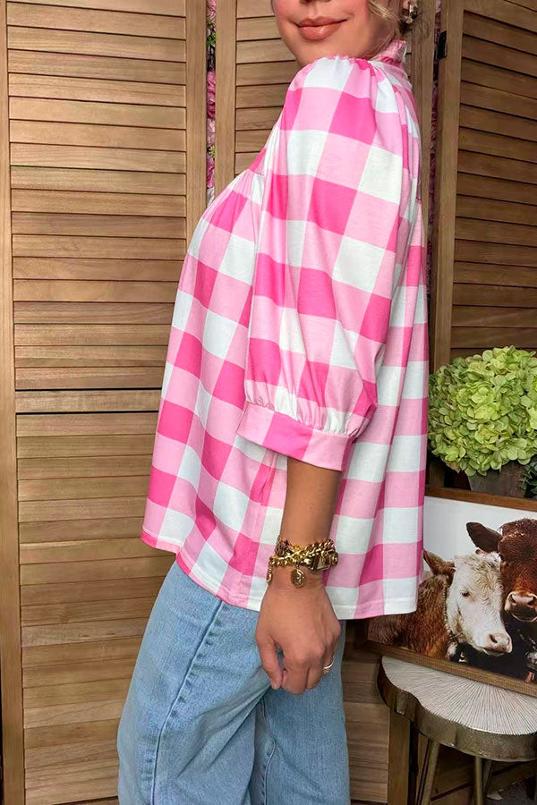 Western pink white checkered baby doll women's boutique top Southern Stitch HQ17666 FS4