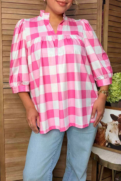 Western pink white checkered baby doll women's boutique top Southern Stitch HQ17666 FS4