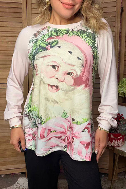 Christmas santa print raglan long sleeve women's boutique top Southern Stitch HQ17699