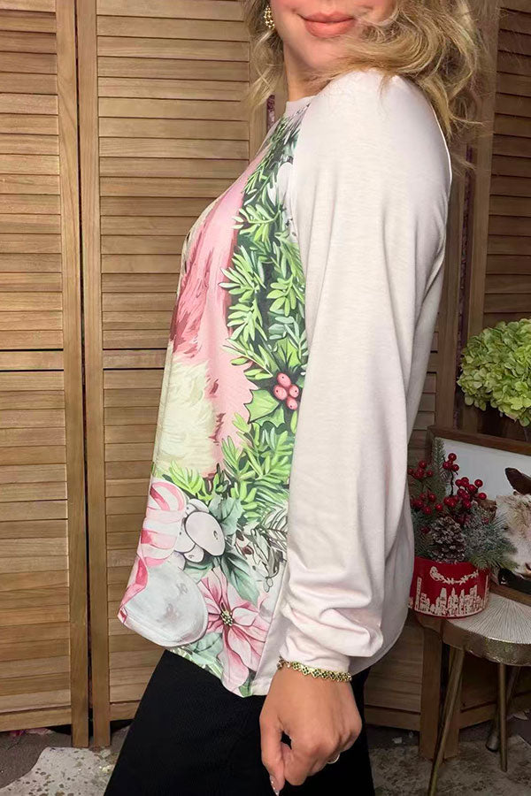 Christmas santa print raglan long sleeve women's boutique top Southern Stitch HQ17699